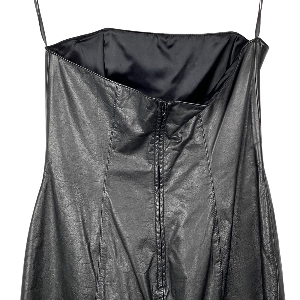 VINTAGE 80S SAMIR ANTONIO RUSPOLI LEATHER STRAPLESS RUFFLE PARTY COCKTAIL DRESS - Picture 7 of 12